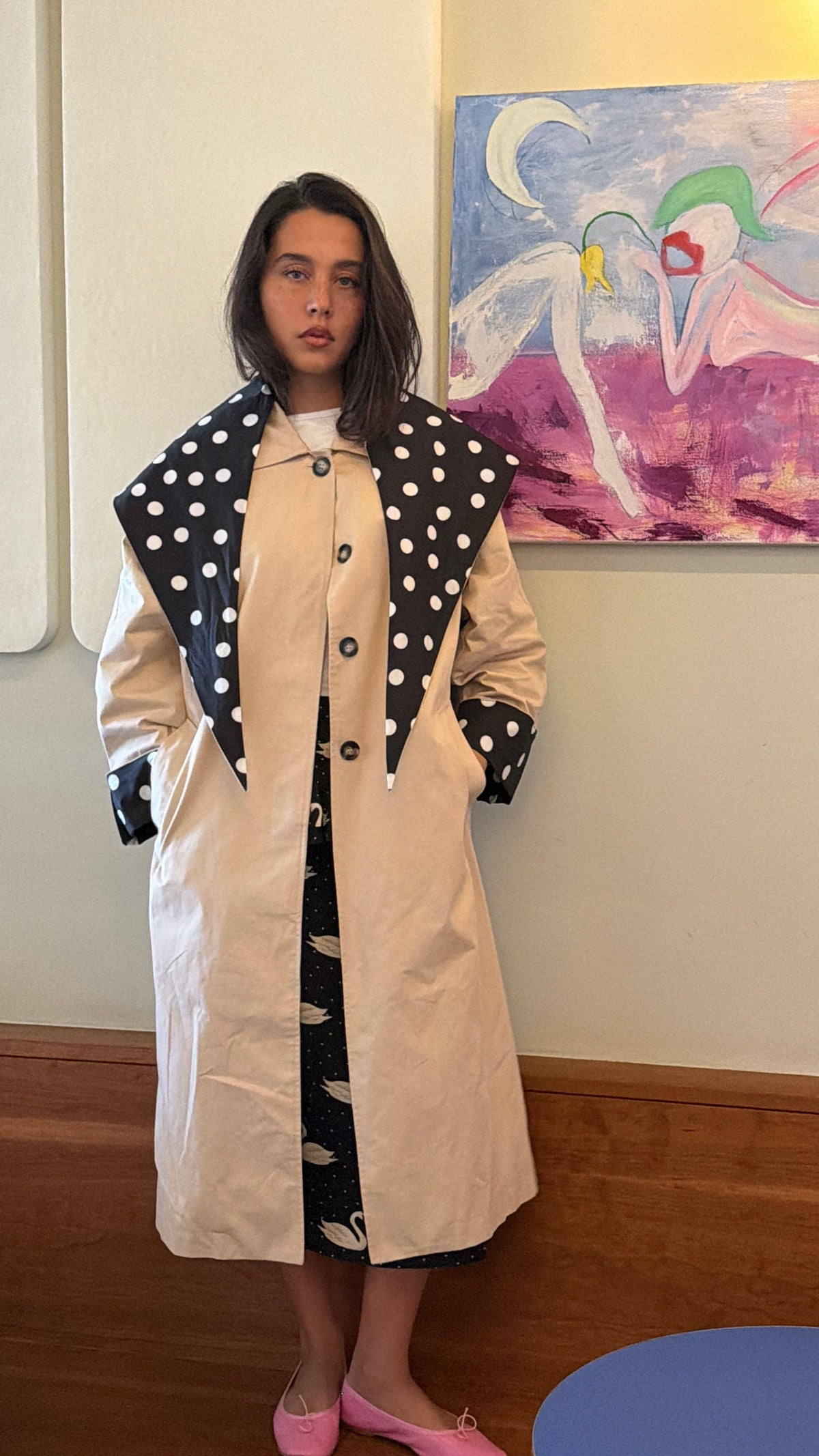 Olson Trench - Black/White Dot - 9