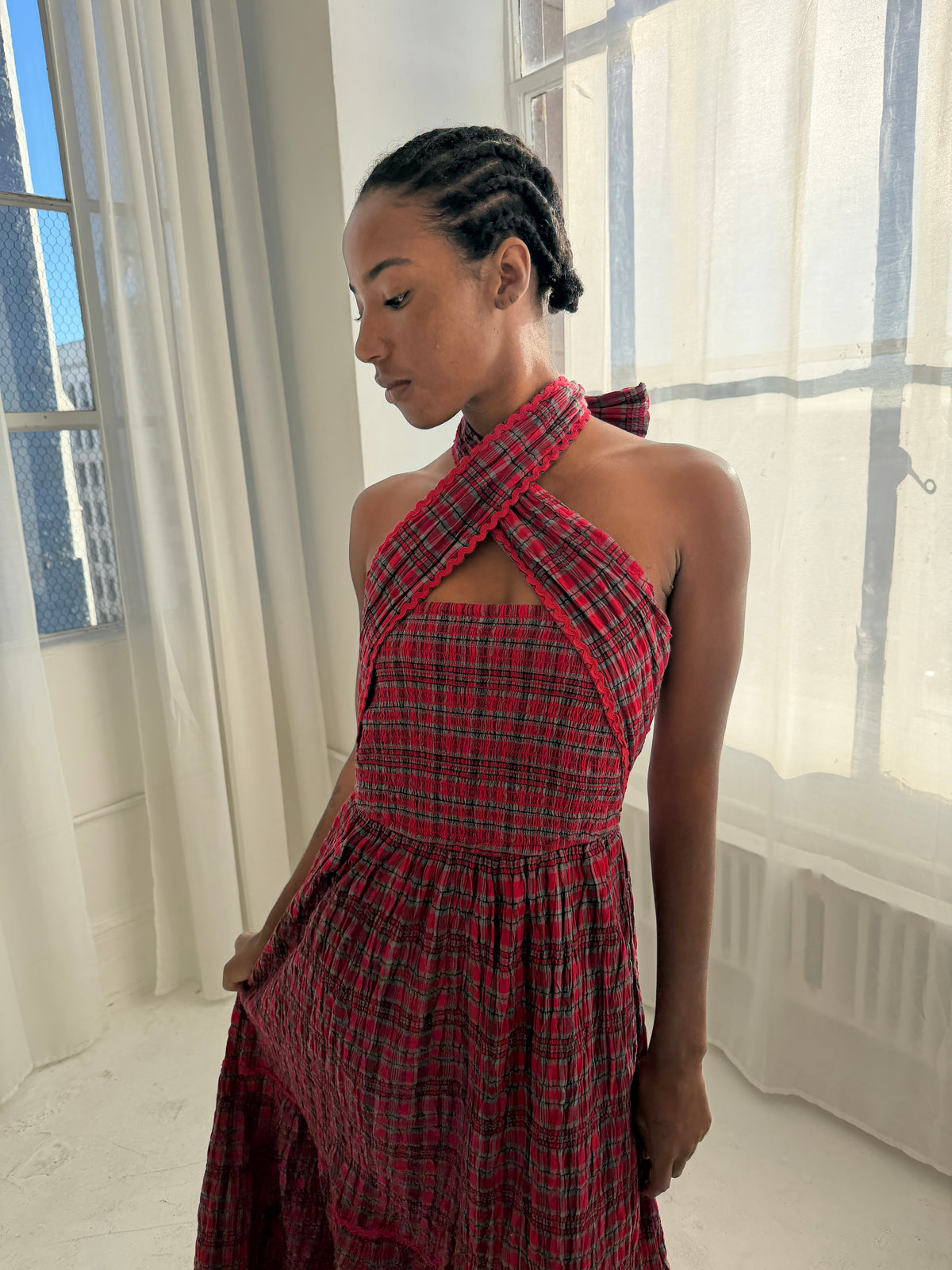 Mia Midi Dress - Red Check - 2