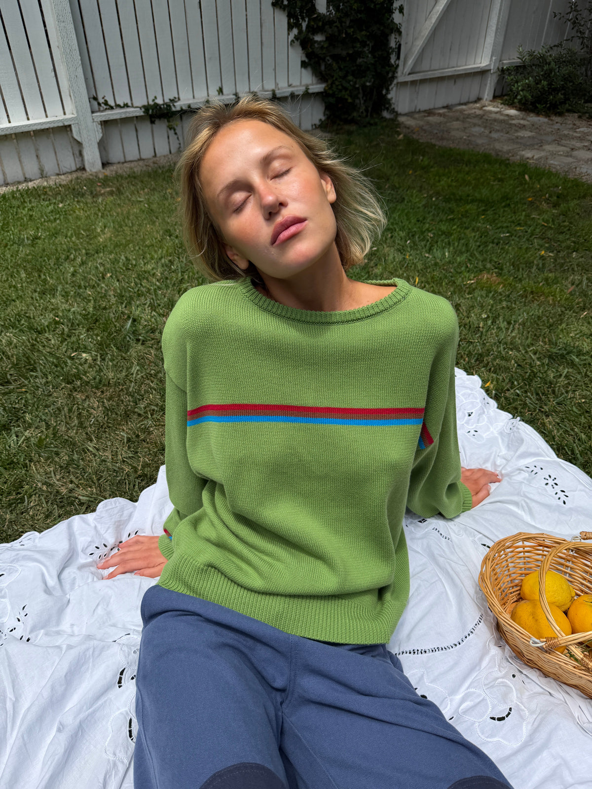 "I Can't Believe it's Not Vintage" Crewneck - Moss Athletic Stripe - 5