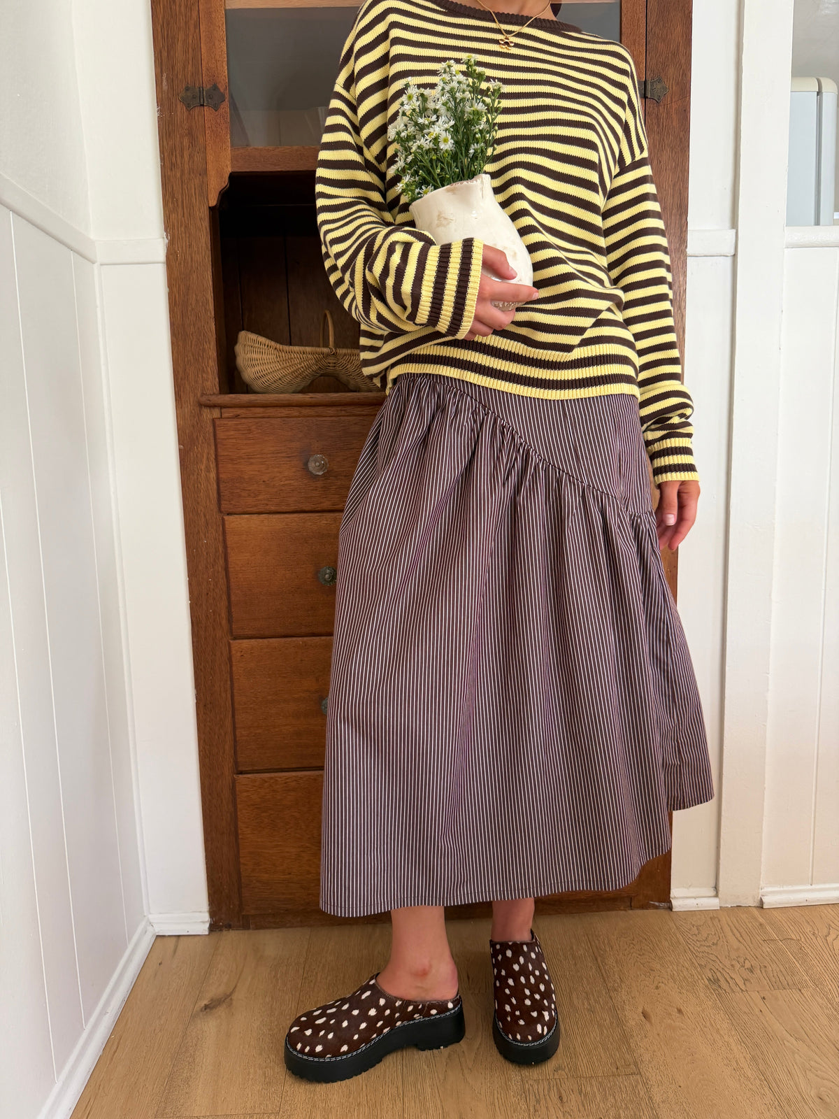 Maeve Midi Skirt - Saddle Stripe - 10