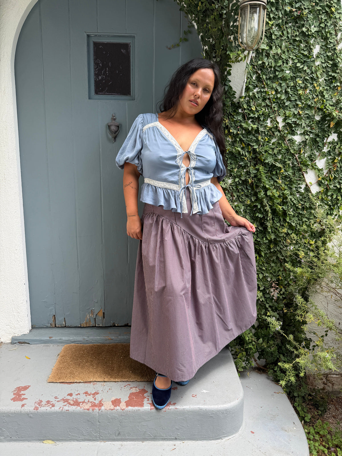 Maeve Midi Skirt - Saddle Stripe - 12