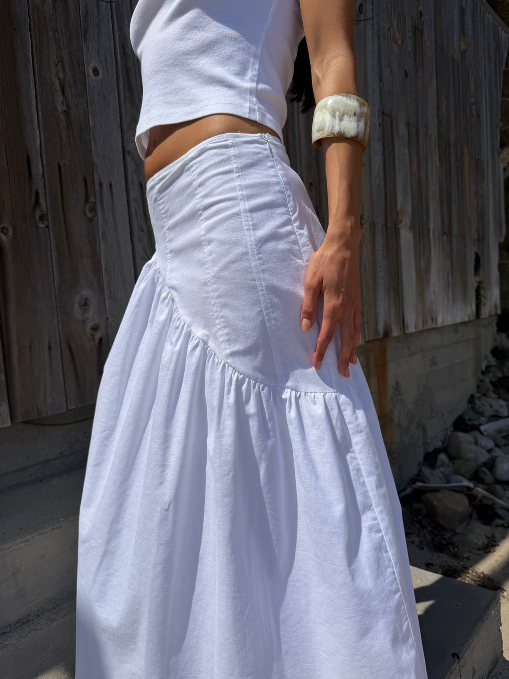 Maeve Midi Skirt - White Linen - 5
