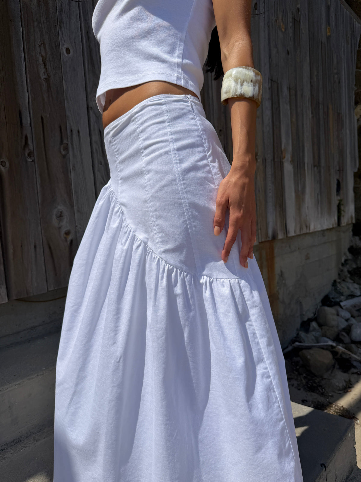 Maeve Midi Skirt - White Linen - 5