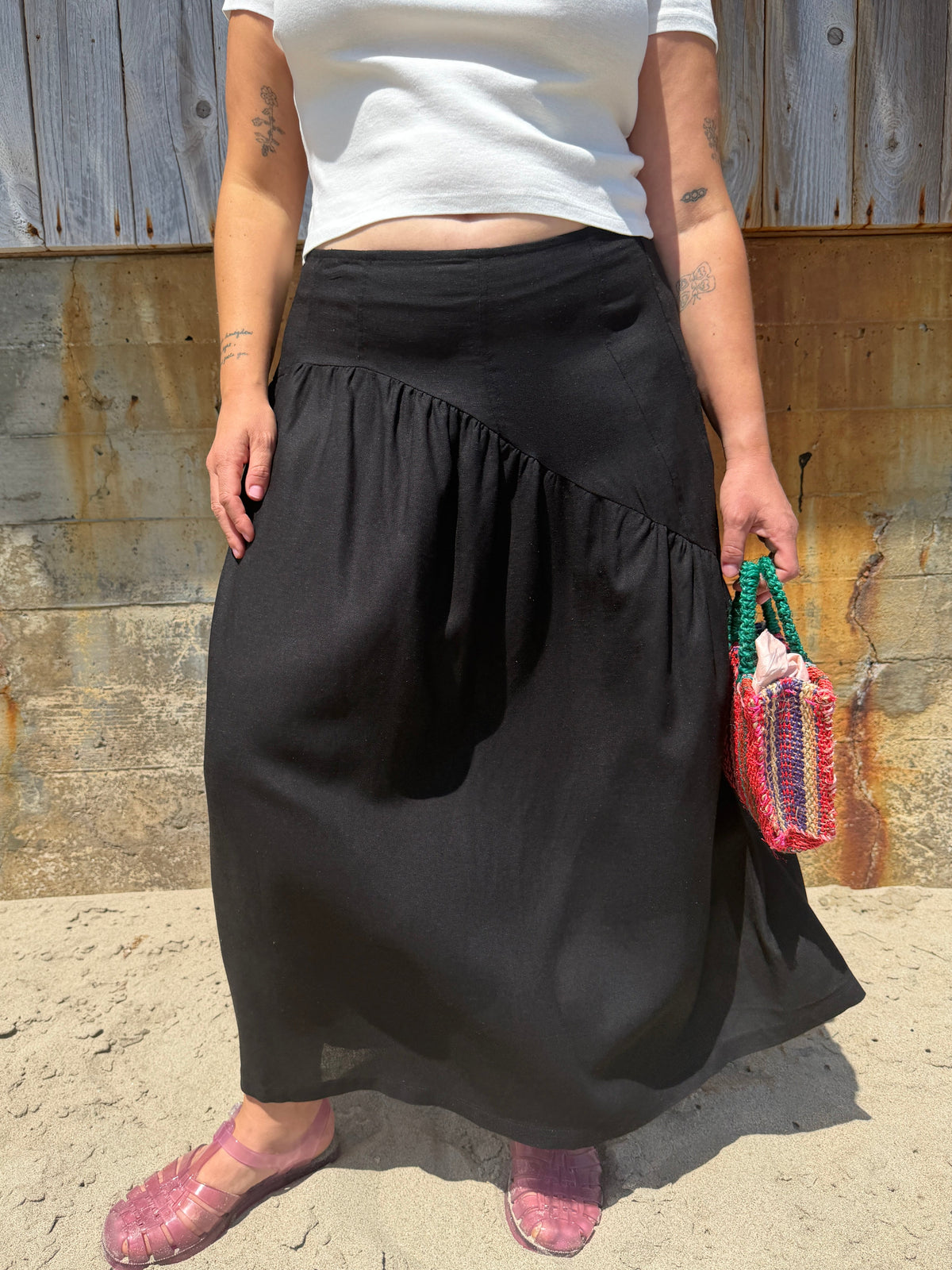 Maeve Midi Skirt - Black Linen - 4