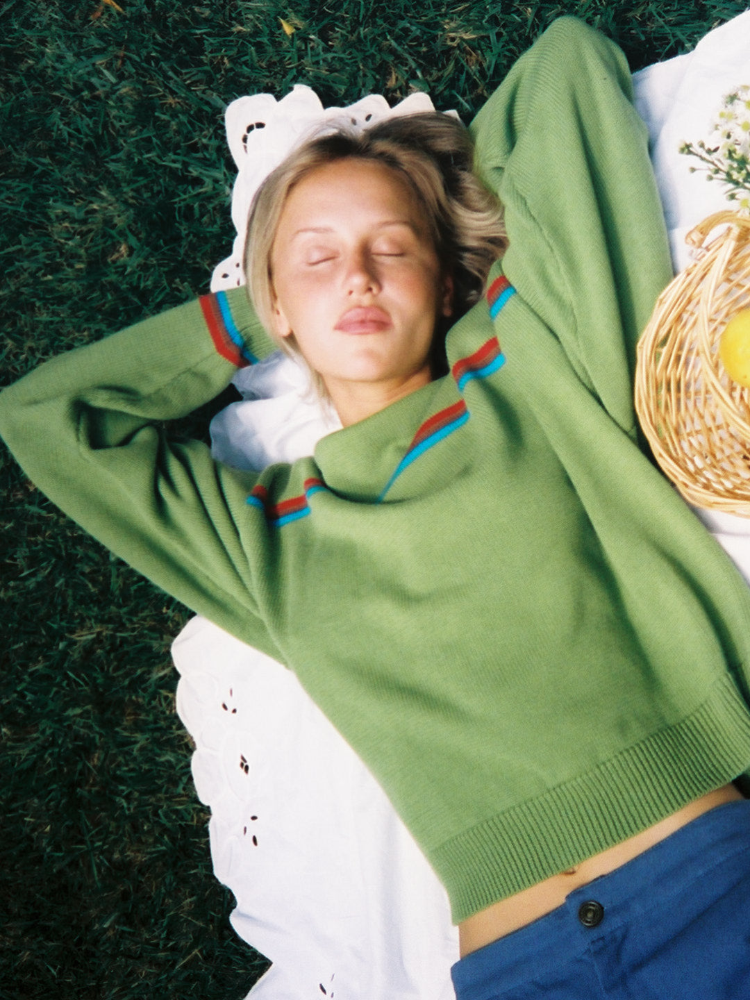 "I Can't Believe it's Not Vintage" Crewneck - Moss Athletic Stripe - 2