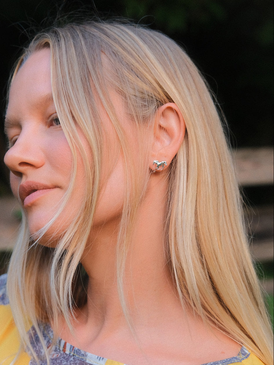 Horse Stud Earrings - Silver - 2