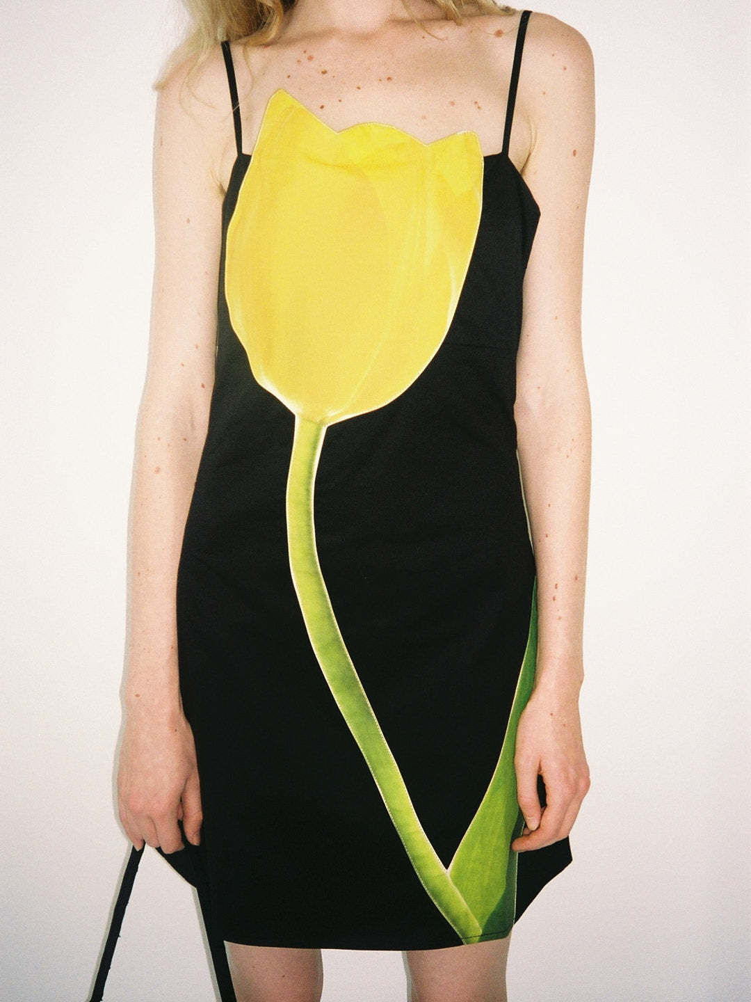 Tulip Appliqué Dress - Black - 1