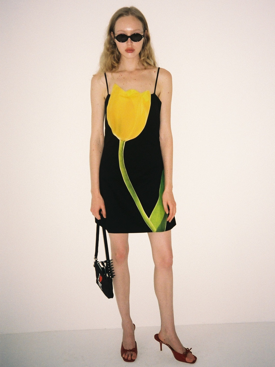 Tulip Appliqué Dress - Black - 5