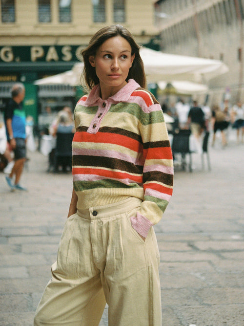 Alaia Polo Sweater - Pink Stripe - 2