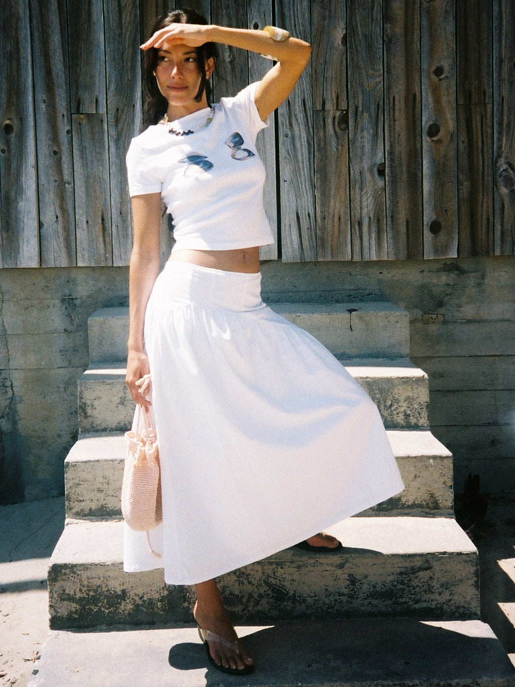 Maeve Midi Skirt - White Linen - 3